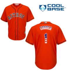 Men's Majestic Houston Astros #1 Carlos Correa Replica Orange USA Flag Fashion MLB Jersey