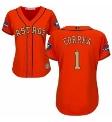 Women's Majestic Houston Astros #1 Carlos Correa Authentic Orange Alternate 2018 Gold Program Cool Base MLB Jersey