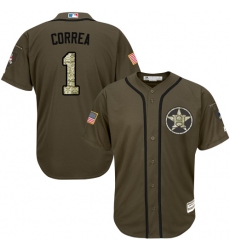 Youth Majestic Houston Astros #1 Carlos Correa Replica Green Salute to Service MLB Jersey