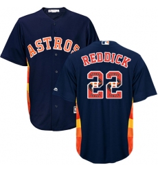 Men's Majestic Houston Astros #22 Josh Reddick Authentic Navy Blue Team Logo Fashion Cool Base MLB Jersey