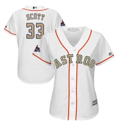 Women's Majestic Houston Astros #33 Mike Scott Authentic White 2018 Gold Program Cool Base MLB Jersey