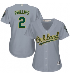Women's Majestic Oakland Athletics #2 Tony Phillips Authentic Grey Road Cool Base MLB Jersey