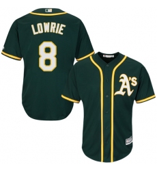 Youth Majestic Oakland Athletics #8 Jed Lowrie Authentic Green Alternate 1 Cool Base MLB Jersey