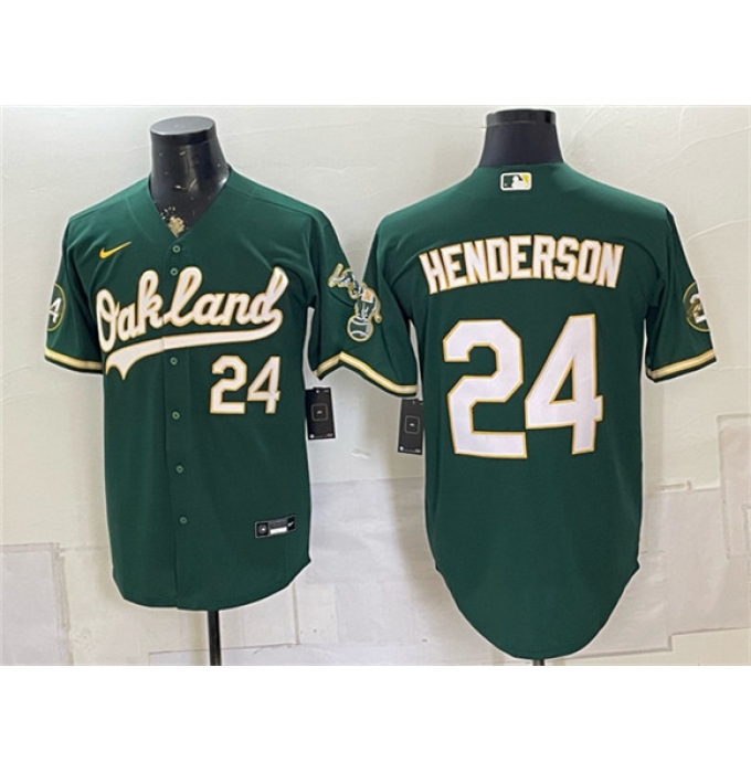 Men's Oakland Athletics #24 Rickey Henderson Green With Stitched Jersey