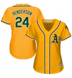 Women's Majestic Oakland Athletics #24 Rickey Henderson Authentic Gold Alternate 2 Cool Base MLB Jersey