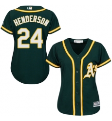 Women's Majestic Oakland Athletics #24 Rickey Henderson Authentic Green Alternate 1 Cool Base MLB Jersey