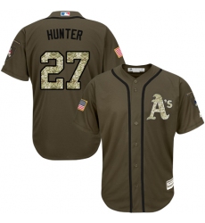 Men's Majestic Oakland Athletics #27 Catfish Hunter Replica Green Salute to Service MLB Jersey