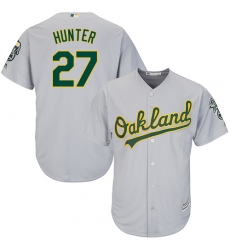 Men's Majestic Oakland Athletics #27 Catfish Hunter Replica Grey Road Cool Base MLB Jersey