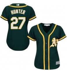 Women's Majestic Oakland Athletics #27 Catfish Hunter Authentic Green Alternate 1 Cool Base MLB Jersey
