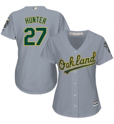 Women's Majestic Oakland Athletics #27 Catfish Hunter Authentic Grey Road Cool Base MLB Jersey