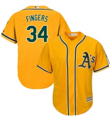 Youth Majestic Oakland Athletics #34 Rollie Fingers Authentic Gold Alternate 2 Cool Base MLB Jersey