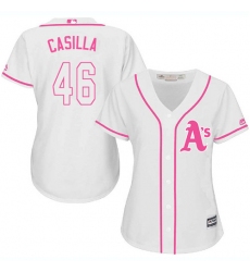 Women's Majestic Oakland Athletics #46 Santiago Casilla Authentic White Fashion Cool Base MLB Jersey