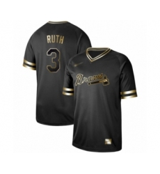 Men's Atlanta Braves #3 Babe Ruth Authentic Black Gold Fashion Baseball Jersey