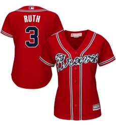 Women's Majestic Atlanta Braves #3 Babe Ruth Authentic Red Alternate Cool Base MLB Jersey