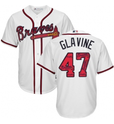 Men's Majestic Atlanta Braves #47 Tom Glavine Authentic White Team Logo Fashion Cool Base MLB Jersey
