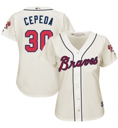Women's Majestic Atlanta Braves #30 Orlando Cepeda Authentic Cream Alternate 2 Cool Base MLB Jersey