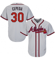 Youth Majestic Atlanta Braves #30 Orlando Cepeda Replica Grey Road Cool Base MLB Jersey