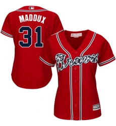 Women's Majestic Atlanta Braves #31 Greg Maddux Authentic Red Alternate Cool Base MLB Jersey