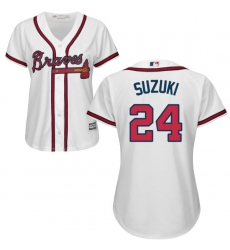 Women's Majestic Atlanta Braves #24 Kurt Suzuki Replica White Home Cool Base MLB Jersey