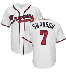 Men's Majestic Atlanta Braves #7 Dansby Swanson Authentic White Team Logo Fashion Cool Base MLB Jersey