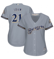 Women's Majestic Milwaukee Brewers #21 Travis Shaw Replica Grey Road Cool Base MLB Jersey