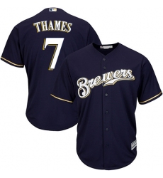 Youth Majestic Milwaukee Brewers #7 Eric Thames Authentic Navy Blue Alternate Cool Base MLB Jersey
