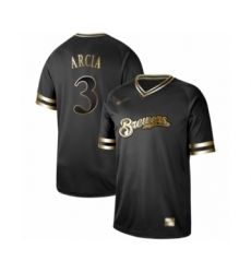 Men's Milwaukee Brewers #3 Orlando Arcia Authentic Black Gold Fashion Baseball Jersey