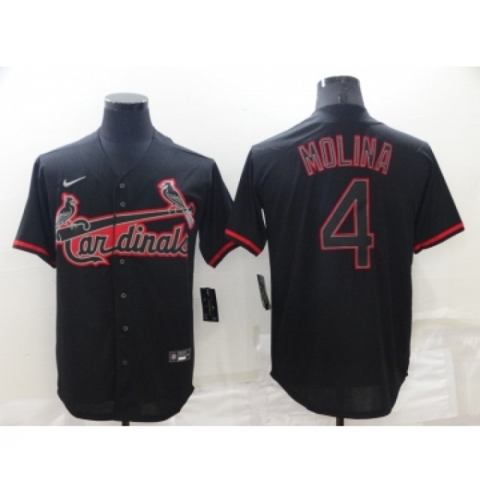 Men's St Louis Cardinals #4 Yadier Molina Lights Out Black Fashion Stitched MLB Cool Base Nike Jersey