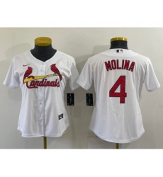 Women's St Louis Cardinals #4 Yadier Molina White Stitched MLB Cool Base Nike Jersey