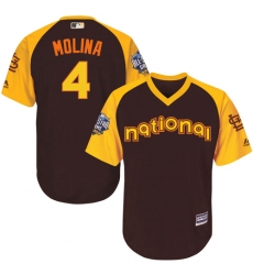 Youth Majestic St. Louis Cardinals #4 Yadier Molina Authentic Brown 2016 All-Star National League BP Cool Base MLB Jersey