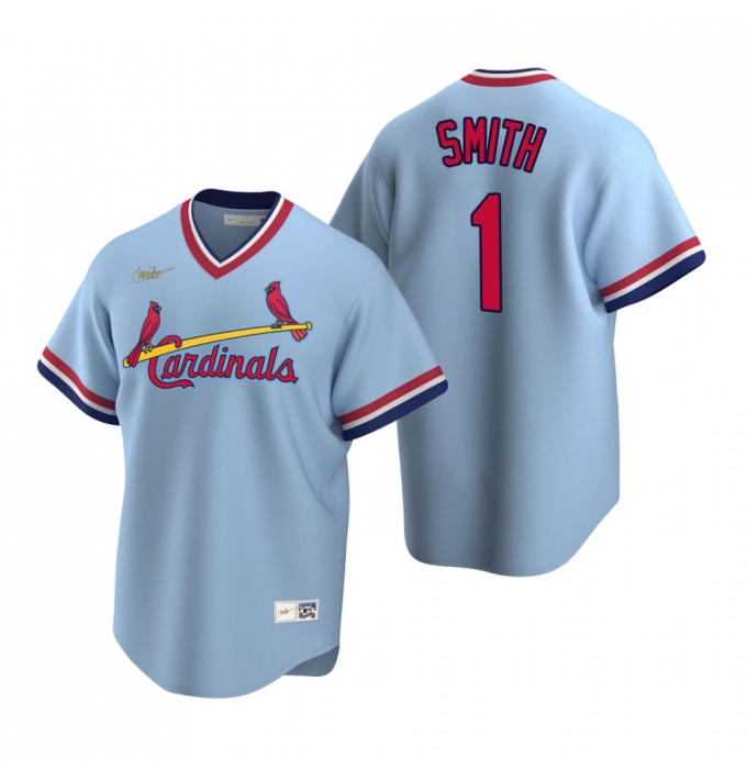Men's Nike St. Louis Cardinals #1 Ozzie Smith Light Blue Cooperstown Collection Road Stitched Baseball Jersey