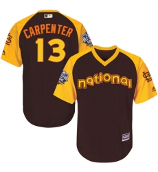 Youth Majestic St. Louis Cardinals #13 Matt Carpenter Authentic Brown 2016 All-Star National League BP Cool Base MLB Jersey