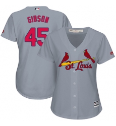 Women's Majestic St. Louis Cardinals #45 Bob Gibson Replica Grey Road Cool Base MLB Jersey