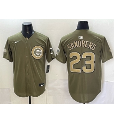 Men's Chicago Cubs #23 Ryne Sandberg Olive 2026 Armed Forces Day Stitched Baseball Jersey