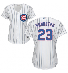 Women's Majestic Chicago Cubs #23 Ryne Sandberg Authentic White/Blue Strip Fashion MLB Jersey