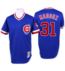 Men's Mitchell and Ness Chicago Cubs #31 Greg Maddux Replica Blue Throwback MLB Jersey