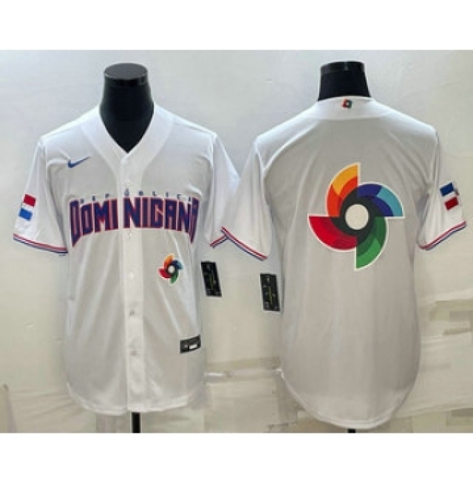 Men's Dominican Republic Baseball 2023 White World Baseball Big Logo With Classic Stitched Jersey