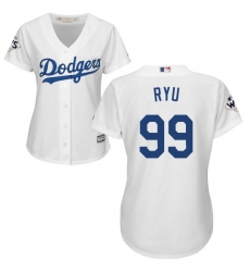 Women's Majestic Los Angeles Dodgers #99 Hyun-Jin Ryu Replica White Home 2017 World Series Bound Cool Base MLB Jersey