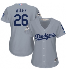 Women's Majestic Los Angeles Dodgers #26 Chase Utley Authentic Grey Road 2017 World Series Bound Cool Base MLB Jersey