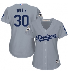 Women's Majestic Los Angeles Dodgers #30 Maury Wills Authentic Grey Road 2017 World Series Bound Cool Base MLB Jersey