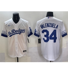 Men's Los Angeles Dodgers #34 Fernando Valenzuela White City Connect Cool Base Stitched Jersey