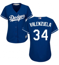 Women's Majestic Los Angeles Dodgers #34 Fernando Valenzuela Authentic Royal Blue Fashion MLB Jersey