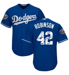 Men's Majestic Los Angeles Dodgers #42 Jackie Robinson Authentic Royal Blue Team Logo Fashion Cool Base 2018 World Series MLB Jersey