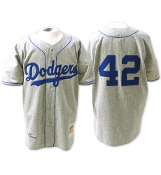 Men's Mitchell and Ness Los Angeles Dodgers #42 Jackie Robinson Replica Grey Throwback MLB Jersey