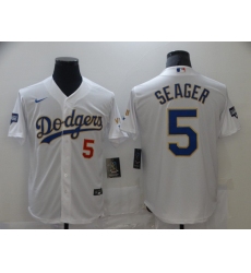 Men's Nike Los Angeles Dodgers #5 Corey Seager White Game Champions Authentic Jersey