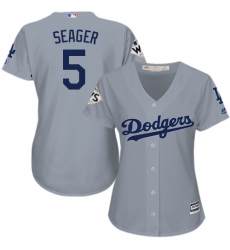 Women's Majestic Los Angeles Dodgers #5 Corey Seager Authentic Grey Road 2017 World Series Bound Cool Base MLB Jersey
