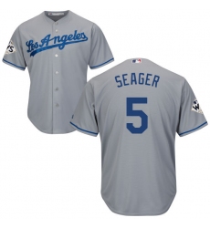 Youth Majestic Los Angeles Dodgers #5 Corey Seager Authentic Grey Road 2017 World Series Bound Cool Base MLB Jersey