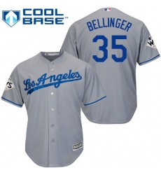 Youth Majestic Los Angeles Dodgers #35 Cody Bellinger Replica Grey Road 2017 World Series Bound Cool Base MLB Jersey