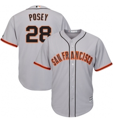 Youth Majestic San Francisco Giants #28 Buster Posey Authentic Grey Road Cool Base MLB Jersey