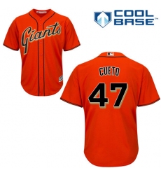 Youth Majestic San Francisco Giants #47 Johnny Cueto Replica Orange Alternate Cool Base MLB Jersey